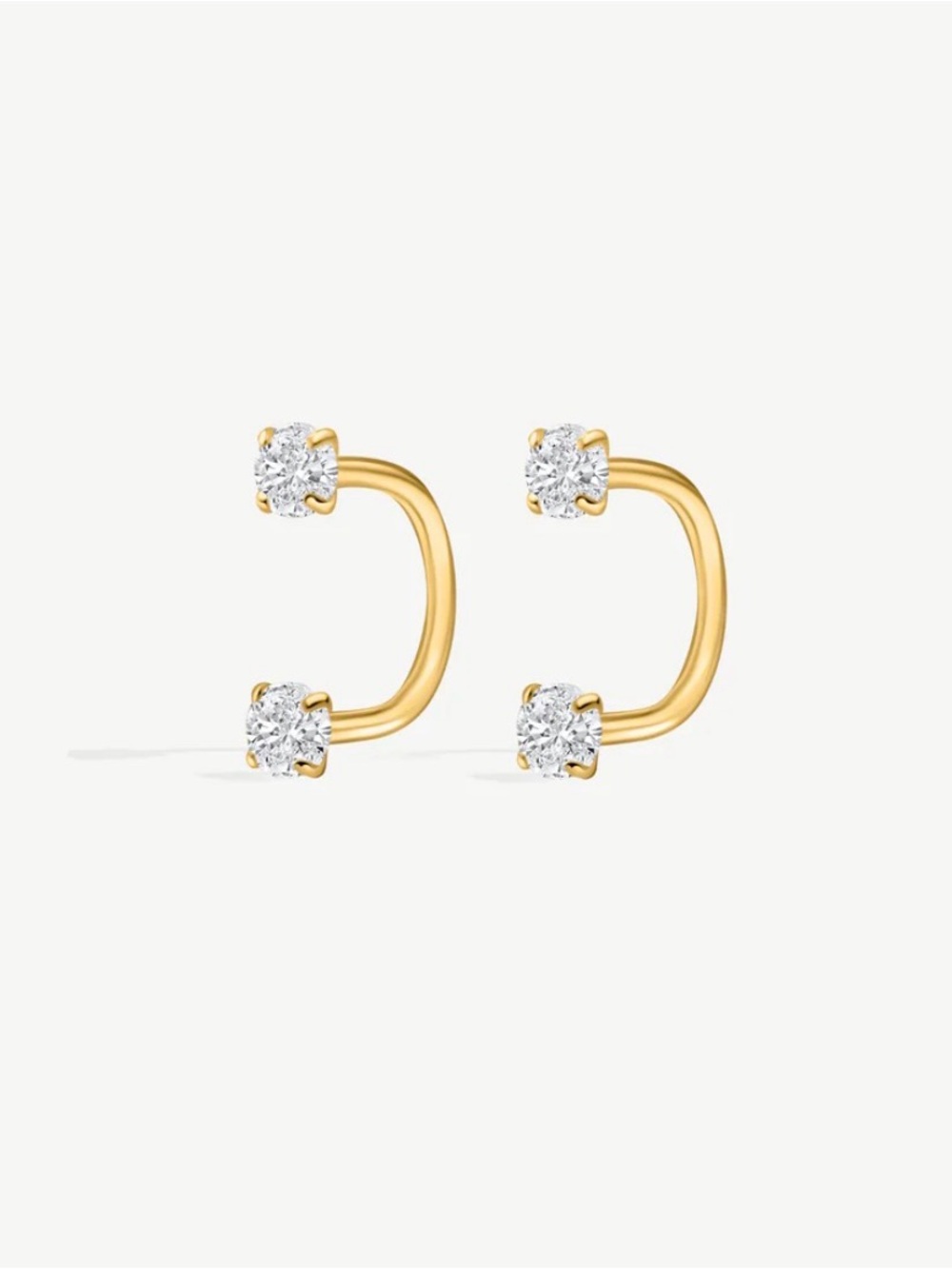 Gold Double-Stud Cubic Zirconia Open Hoop Earrings - Gold